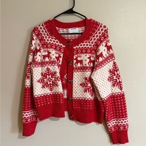 Old Navy Women's Red and White Fair Isle Nordic Holiday Sweater Size Medium